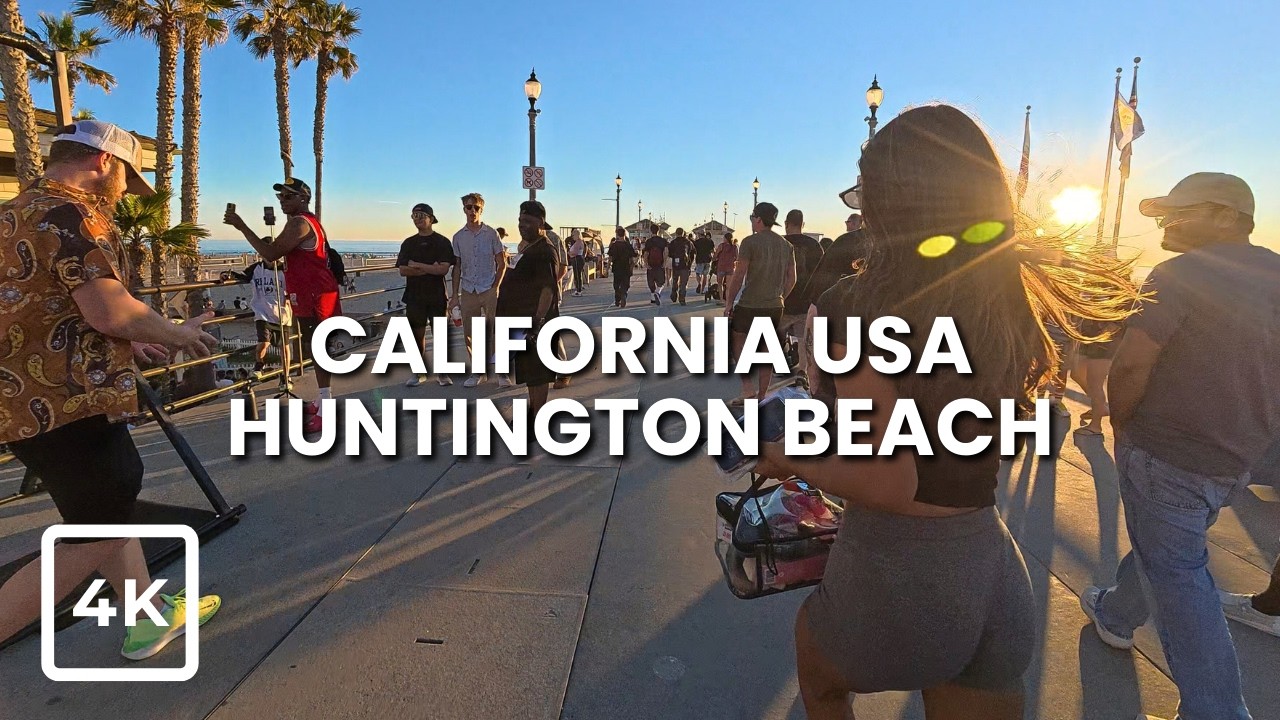 Huntington Beach Pier Walk | Hot Saturday Sunset Crowd 🥵 | California 4K