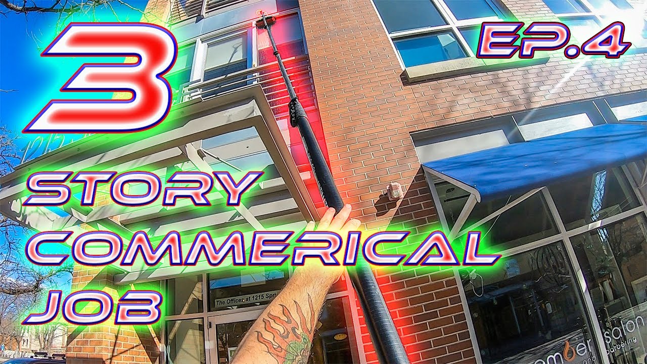3 STORY COMMERCIAL BUILDING WINDOW CLEANING JOB | OUTSIDE ONLY | OVERVIEW EP.4