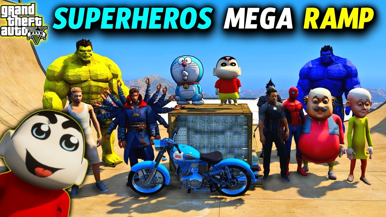 MEGA RAMP CHALLENGE WITH SHINCHAN DORAEMON🔥 & AVENGERS BULLET CHALLENGE😱