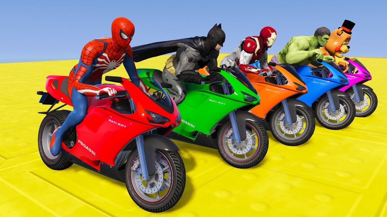 GTA 5 Superheroes Crazy Mega Ramp Challenge with Super Cars | Spider-Man Car Stunt Race #19