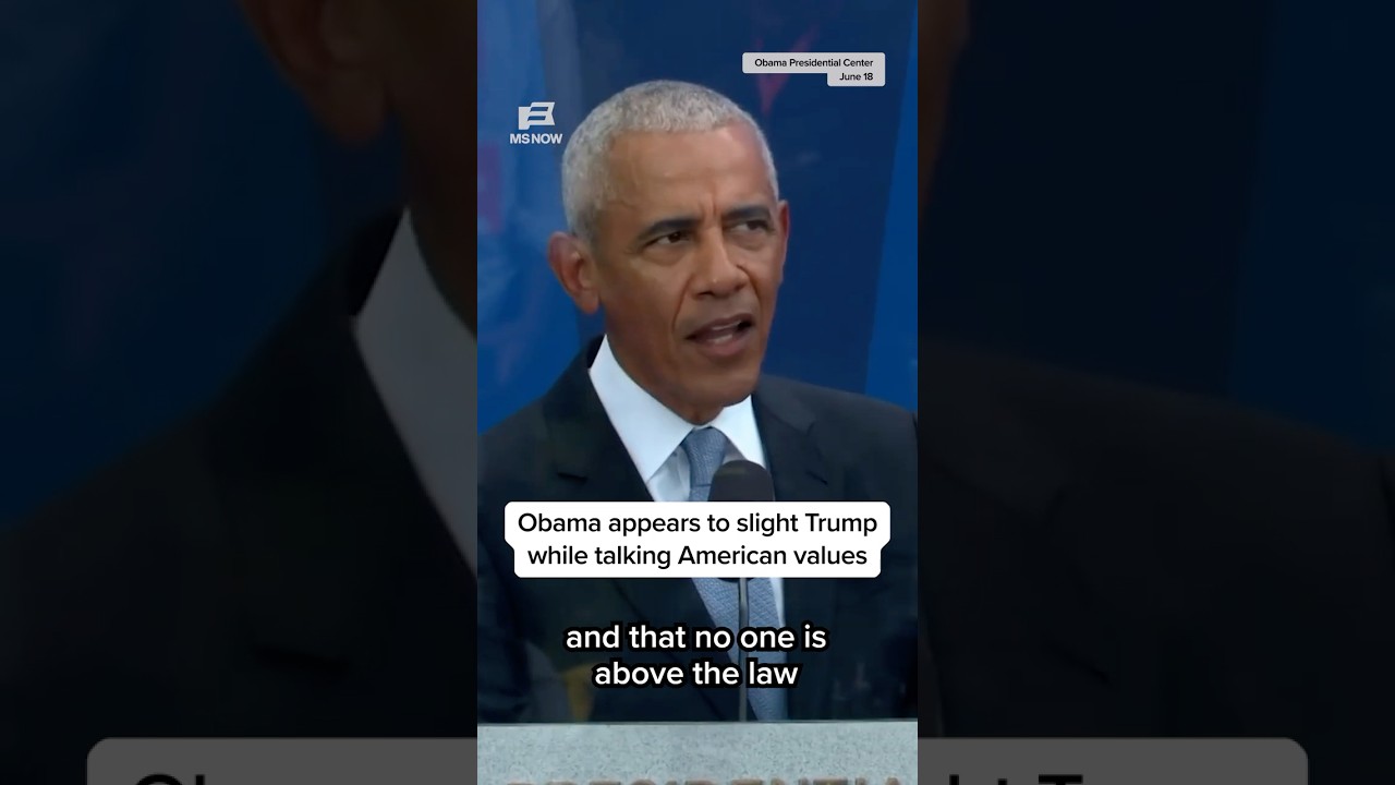 Obama appears to slight Trump while talking American values