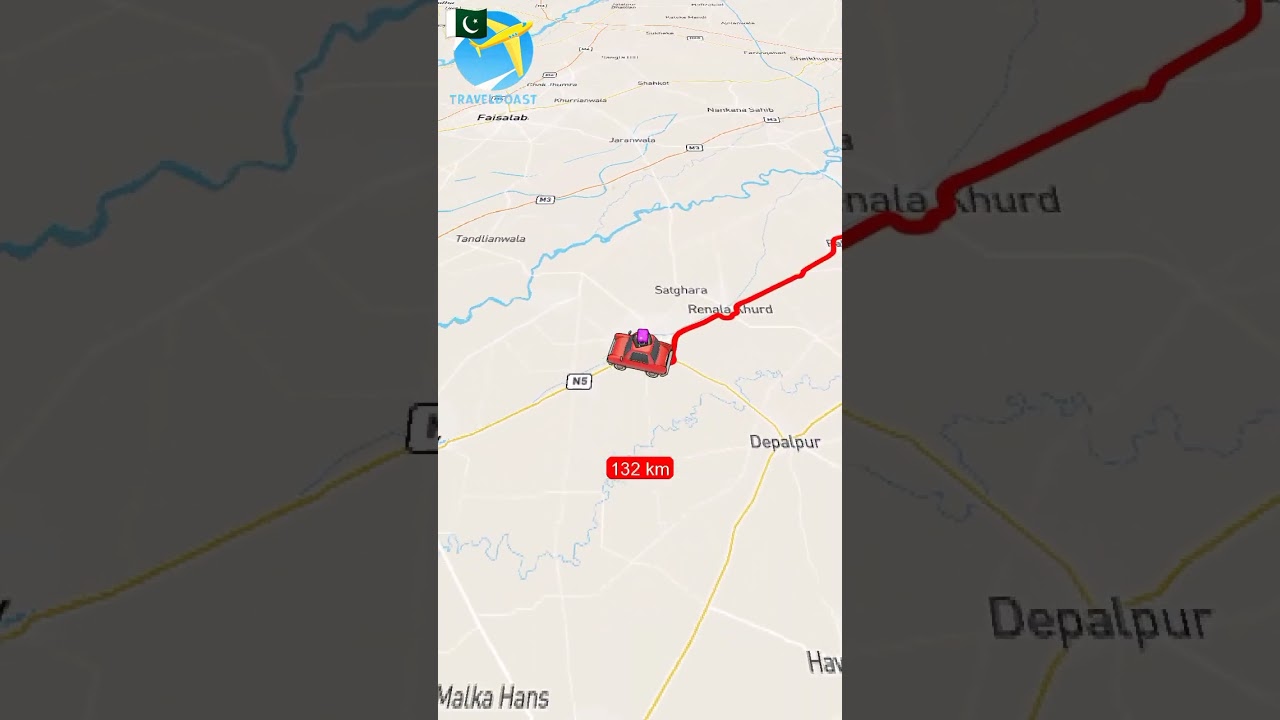 Lahore Pakistan to Sahiwal Pakistan #lahore #sahiwal #pakistan #map #travel #palestine #uae #india