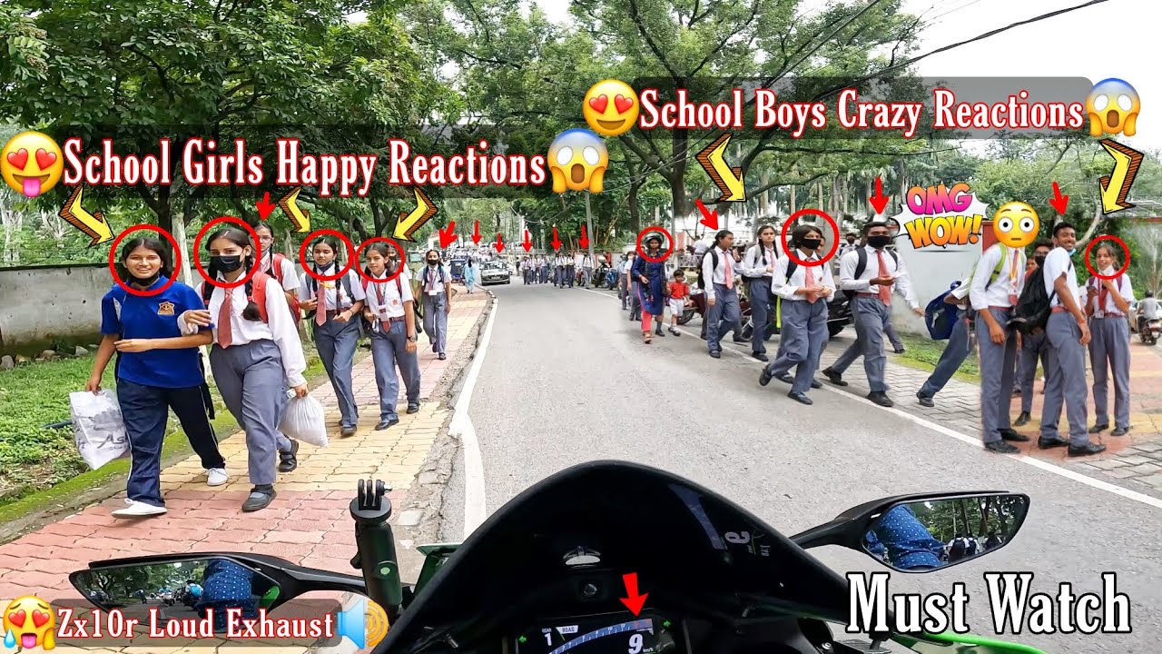School Girls Happy Reactions On My Superbike Zx10r & School Boys Crazy Reactions On Loud Exhaust OMG