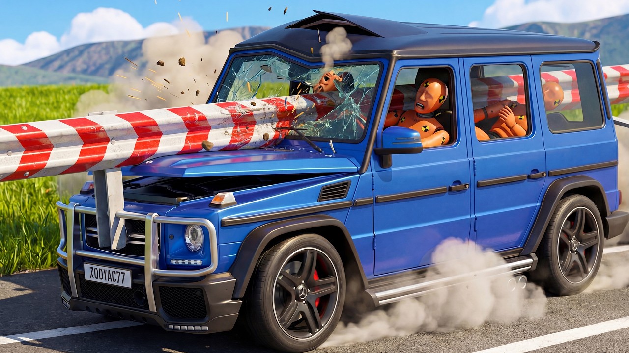 Instant Karma and Car Crashes. Mercedes G-Class VS road barrier [BeamNG.Drive]