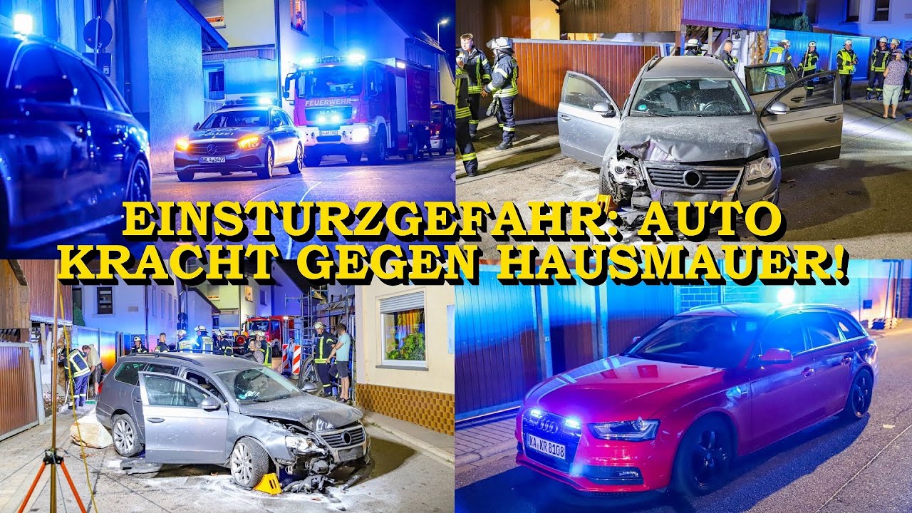 [MAUER NACH CRASH EINGESTÜRZT] - AUTO KRACHT GEGEN HAUSWAND - | FEUERWEHR KRAICHTAL im EINSATZ