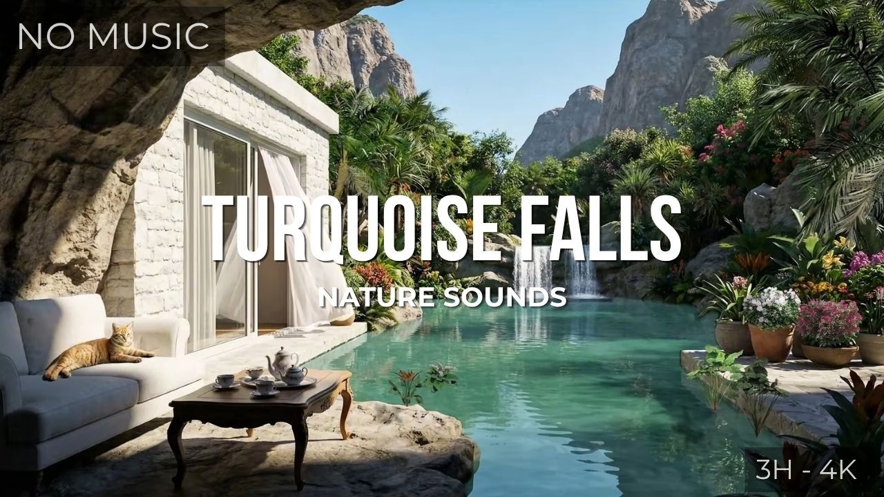 Turquoise Paradise Escape | Peaceful Nature Ambience by the Waterfall | Nature Sounds (4K)