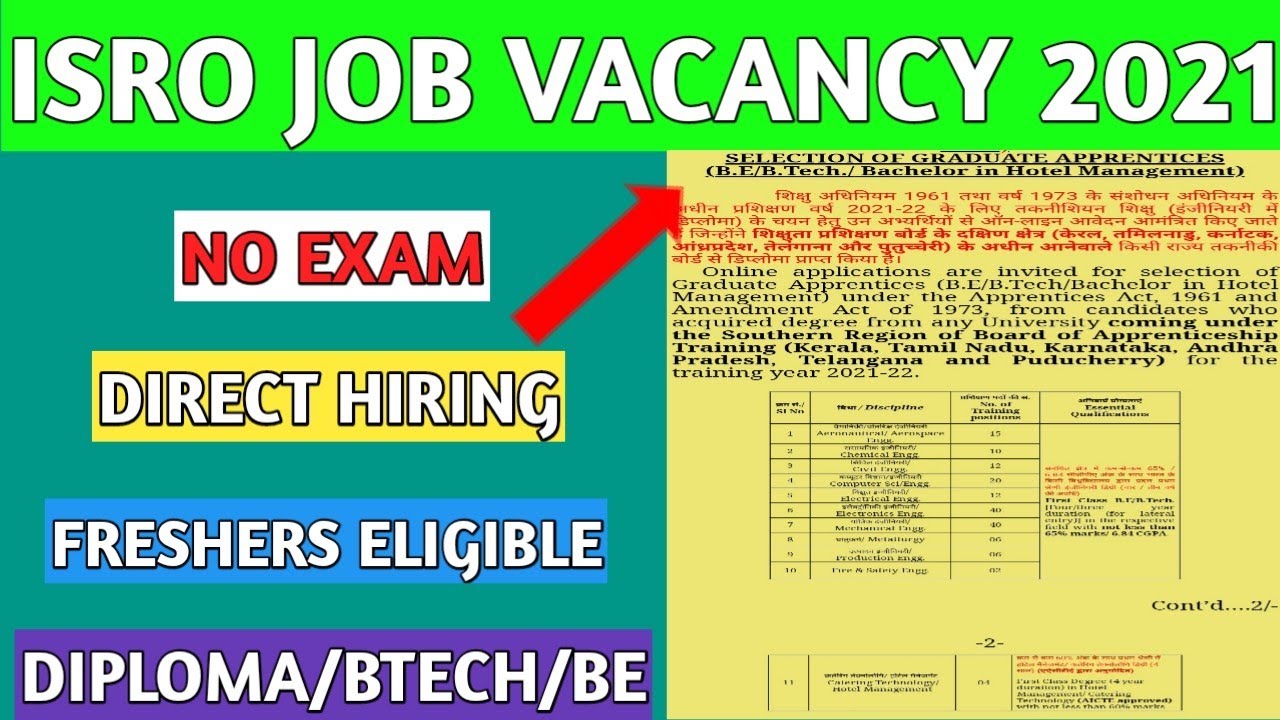Isro Job Vacancy 2021|Engineers and Hotel Management Jobs 2021 In Isro