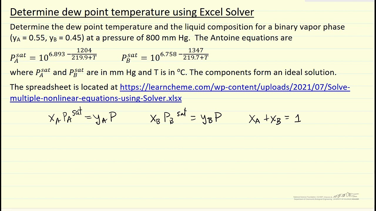 Determine Dew Point Temperature using Excel Solver