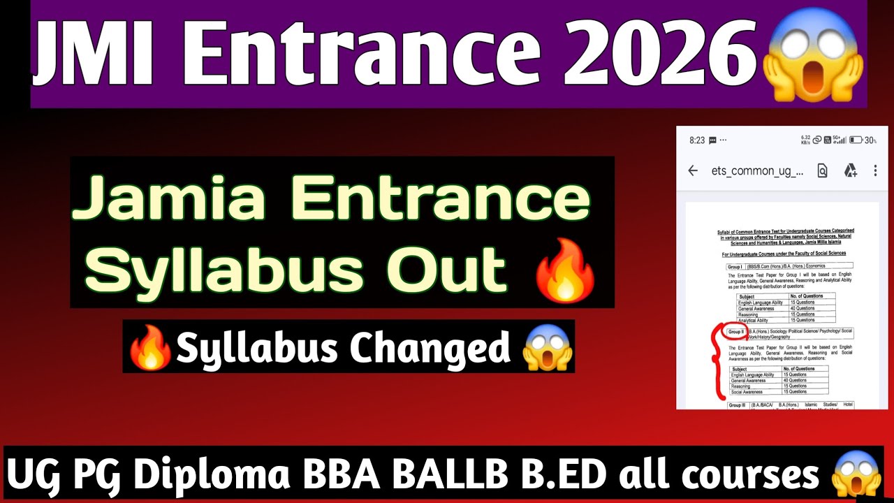 Jamia Entrance Syllabus Out 2026 Jamia UG PG Diploma all courses ✨️ Syllabus Changed 🔥 