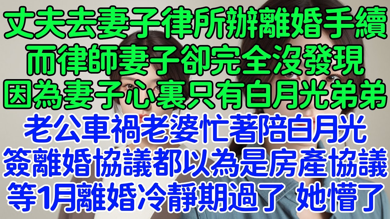 太搞笑了，丈夫去妻子律所辦理離婚手續，而律師妻子卻完全沒發現，因為妻子心裏只有白月光弟弟，老公車禍老婆忙著陪白月光，簽離婚協議都以為是房產協議，等1月離婚冷靜期過了，她懵了...