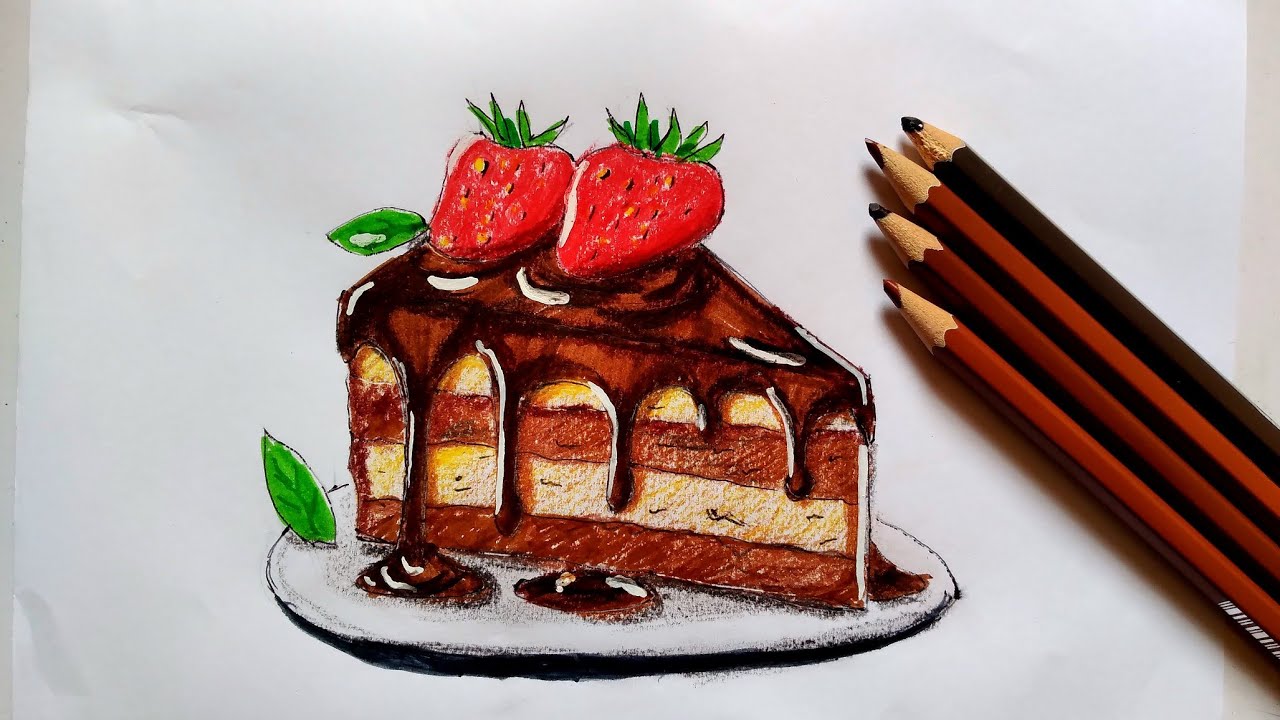 how to draw Cake SliCe easy | ChoColate caKe | cake pastry drawing |draw and colouring #cakedrawing