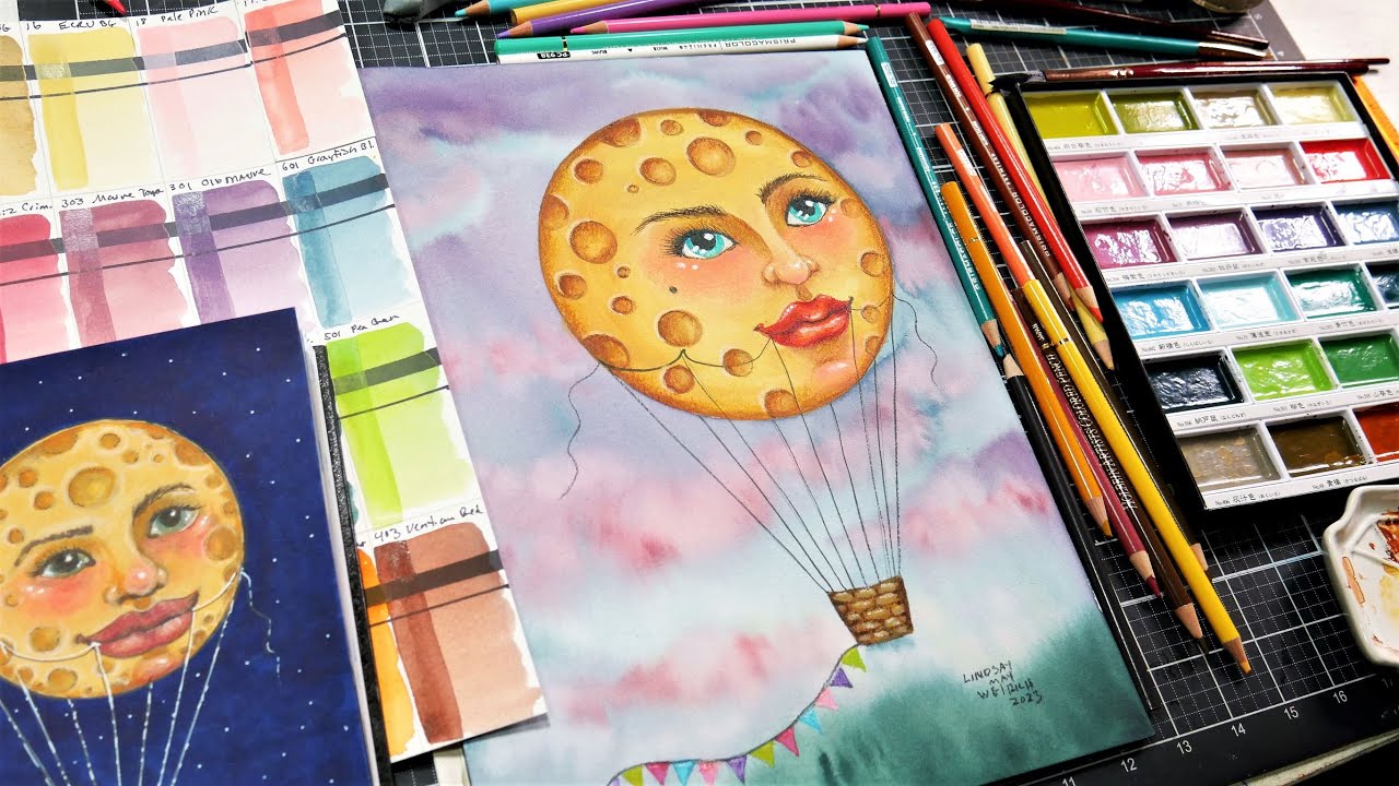 Recreating my marker illustration in Watercolor {Moon Balloon}