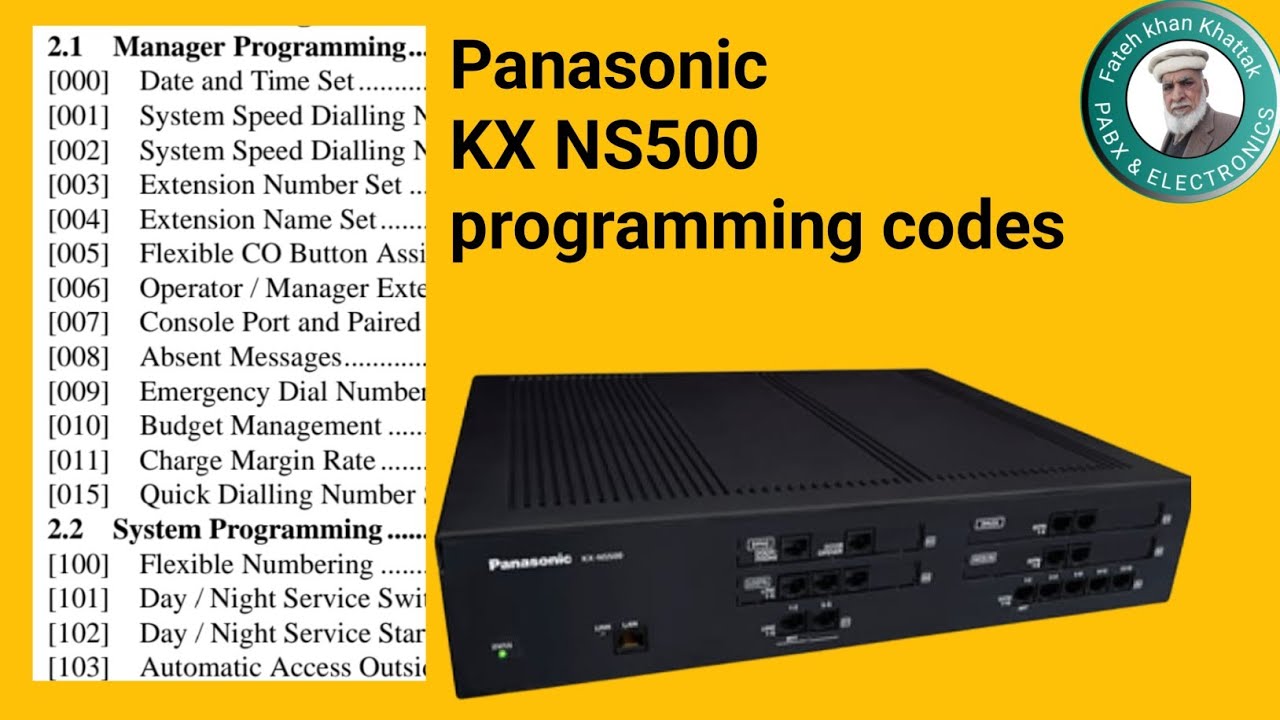 Programming codes | Panasonic kx ns500 Telephone Exchange