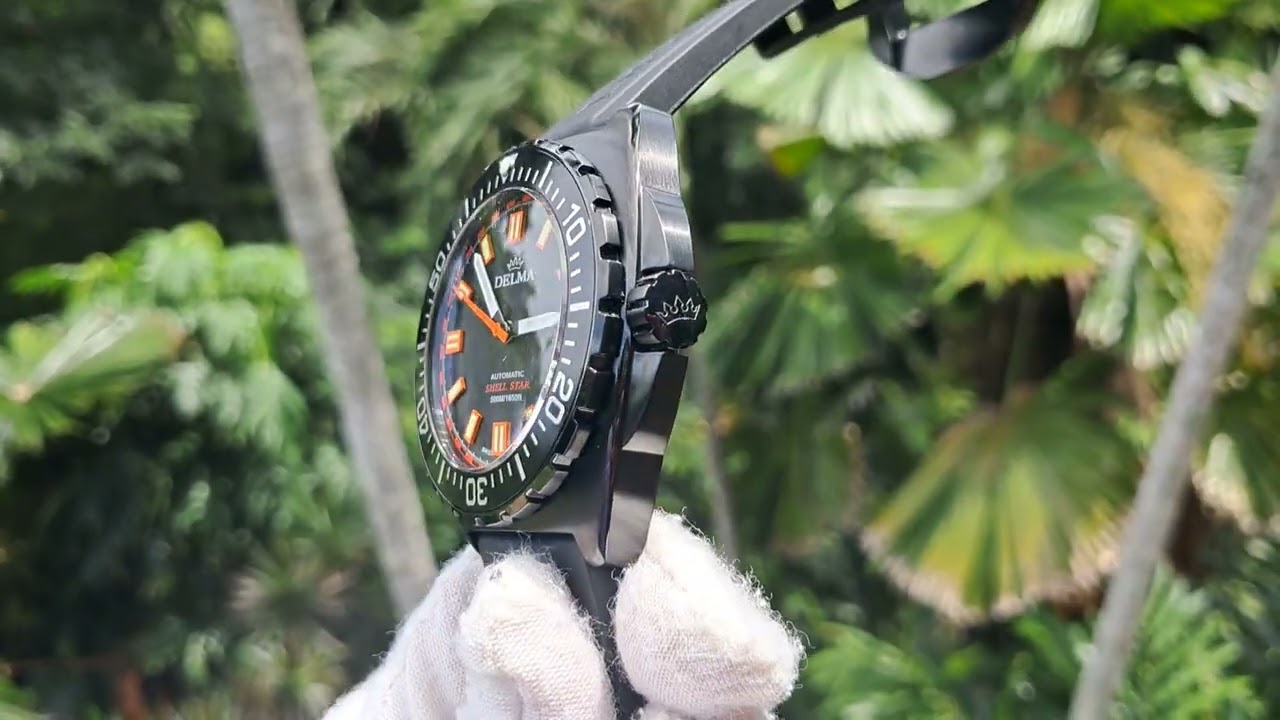Delma Shell Star Dive Watch - Black-Tag