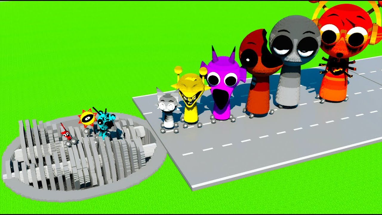 Big & Small SPRUNKI 3D HORROR Cars Jump Over SHREDDER