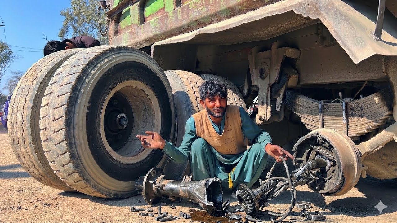 Overloaded Truck Drum & Axle Broken - Unbelievable Roadside Repair 