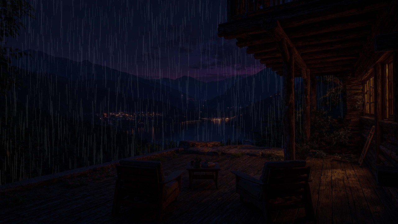 Moderate Rain Sounds on Lakeside Cabin Porch 🌧 Deep Sleep Night Ambience for Sleep