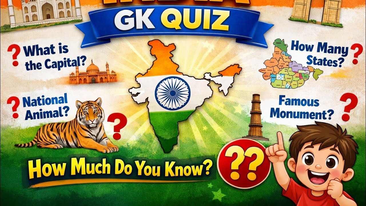 Top 20 India GK Questions for Kids | National Symbols, Flag, Anthem | Easy General Knowledge 🇮🇳