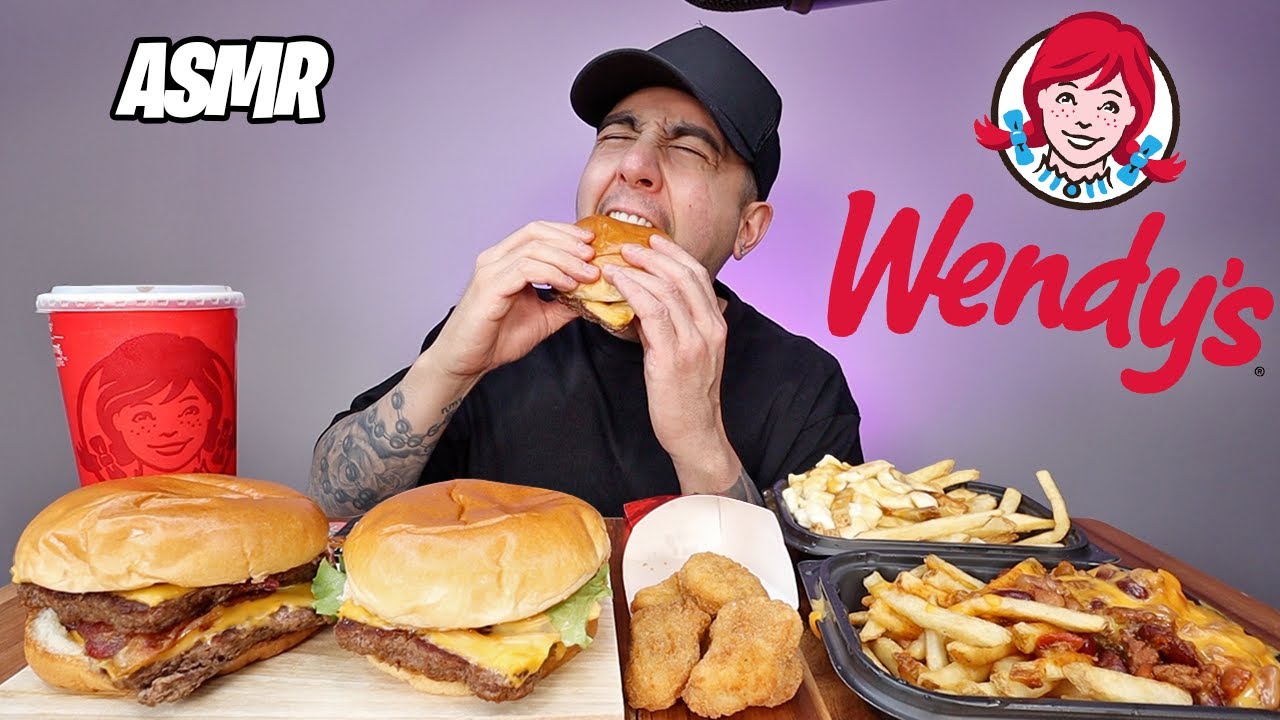 ASMR Eating WENDY'S Baconator + Chilli Cheese Fries + CRISPY NUGGETS | REAL EATING SOUNDS