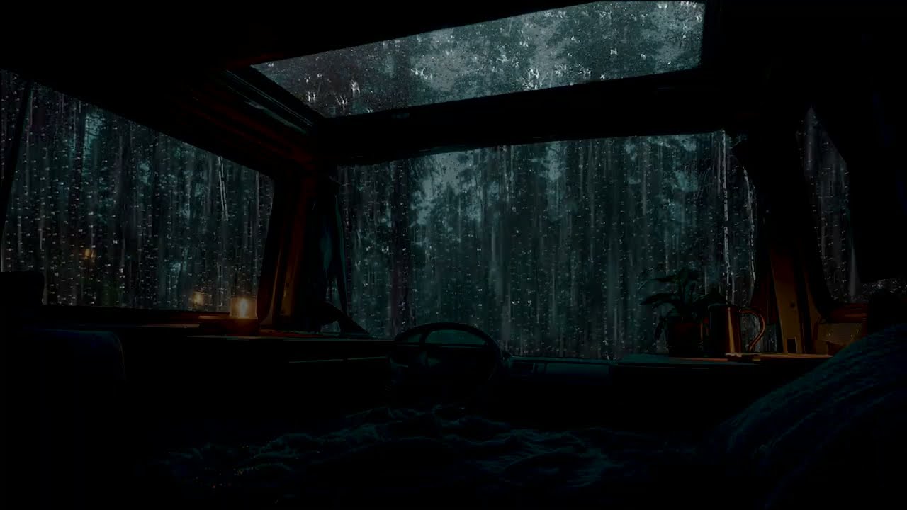 Cozy Car Rain at Night 🌙 Distant Thunder White Noise for Deep Sleep (No Ads)