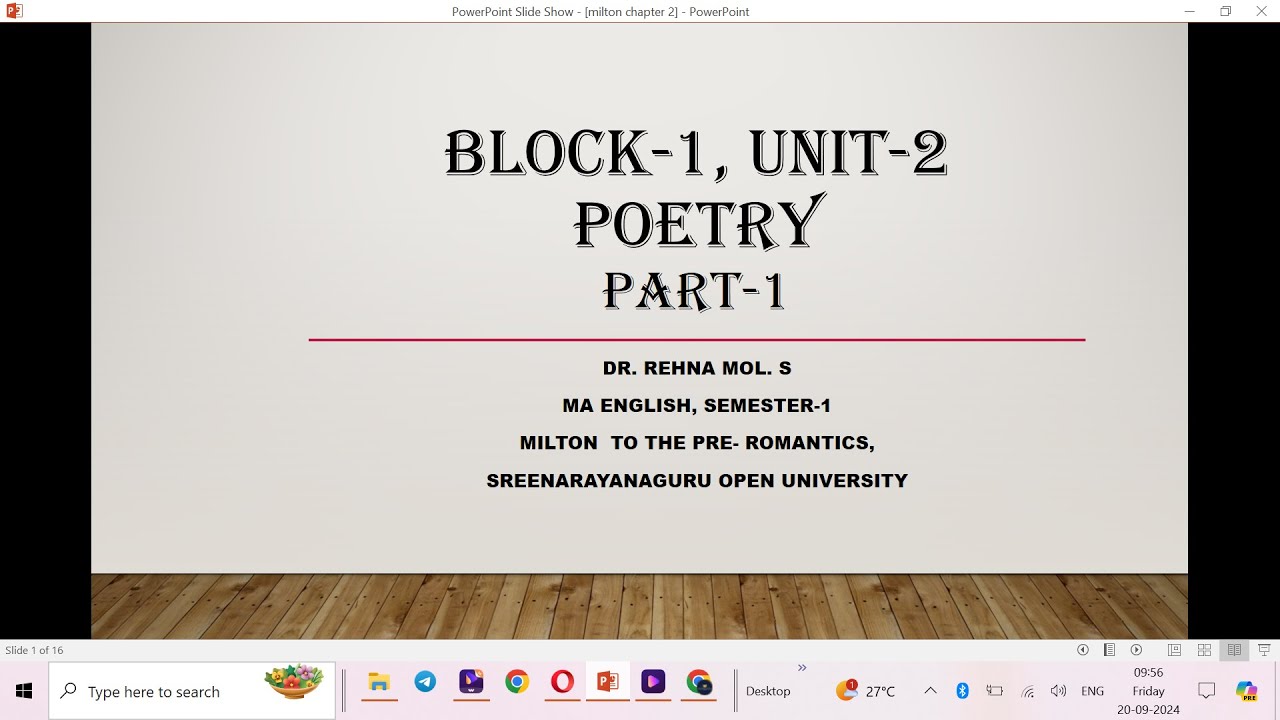 Block-1, Unit-2 Poetry- Milton to Pre- Romantics- MA English- SGOU- Sem-1