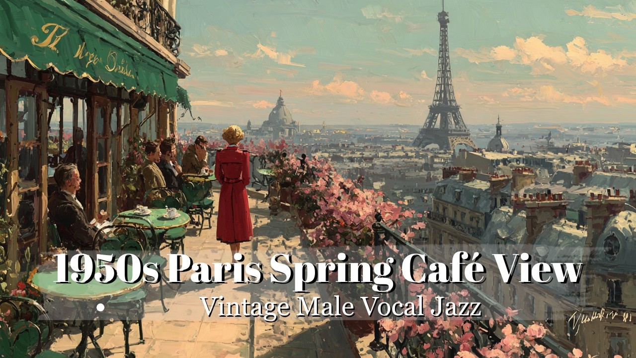 [Luxury Hotel Jazz] Step int a 1950s Paris Spring Café View 🌸 Vintage Paris Jazz | Cafés& City Magic
