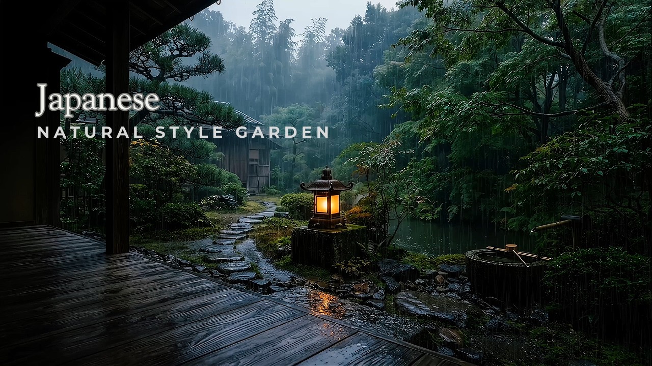 Spring rain sound focus Japanese natural style garden Ambience for focus 🎋🧘