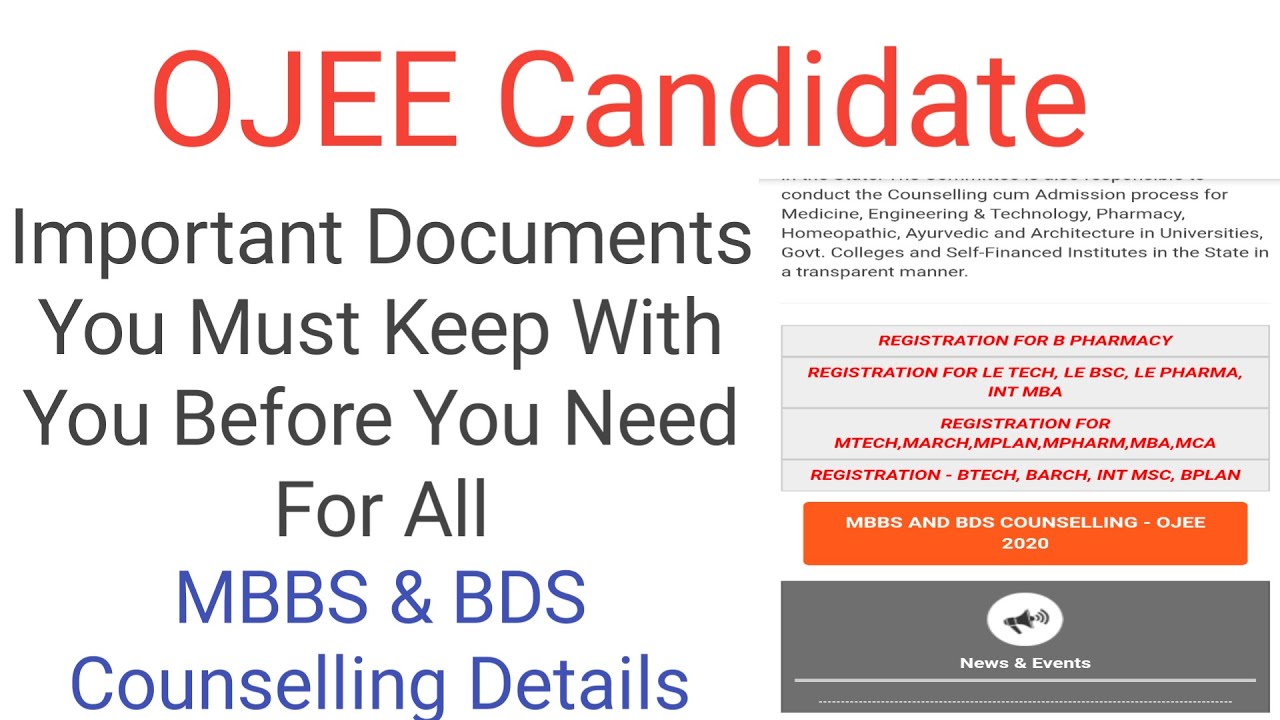 OJEE Candidate | Important Documents You Must Keep For All Courses | MBBS & BDS Counselling Details