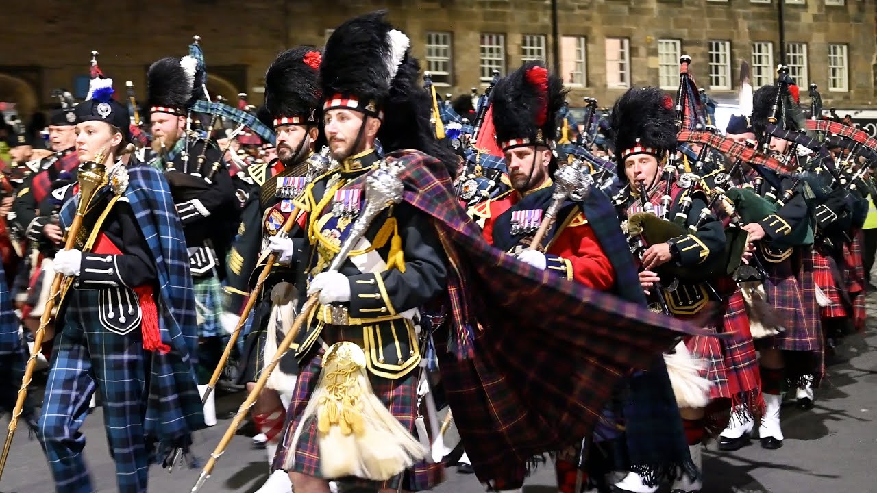 'Yee ha!', 'The Black Bear'! Massed Pipes and Drums