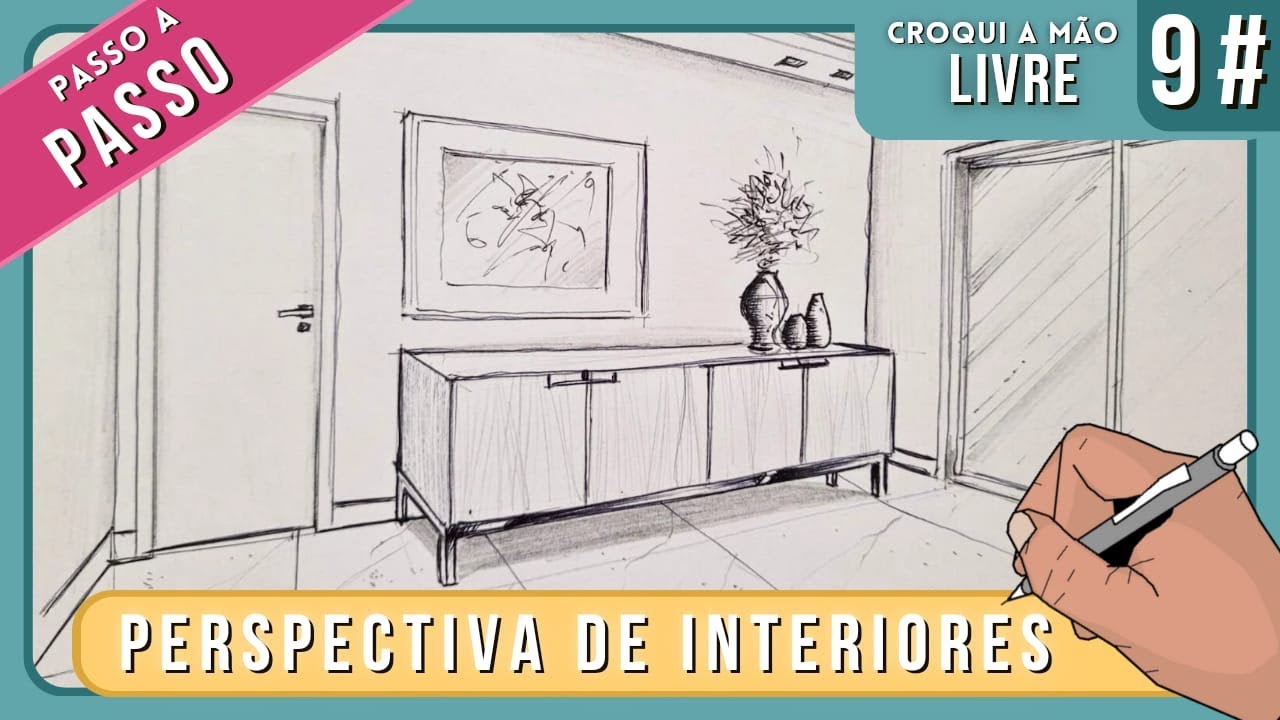 Como desenhar croqui interiores 2 pontos de fuga - Croqui#Video9