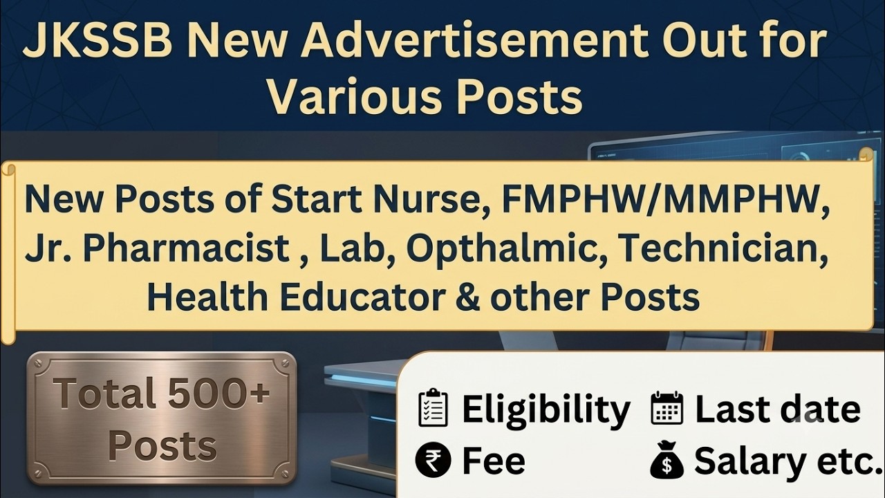 Jkssb New Posts Out Health Department | Staff Nurse, FMPHW, Pharmacist, Lab, Opthalmic, Health Educa