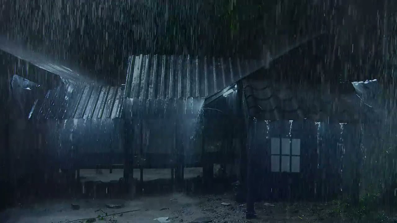 Terrible Stormy Night to Sleep Instantly   Powerful Rainstorm on Tin Roof & Intense Thunder Sounds