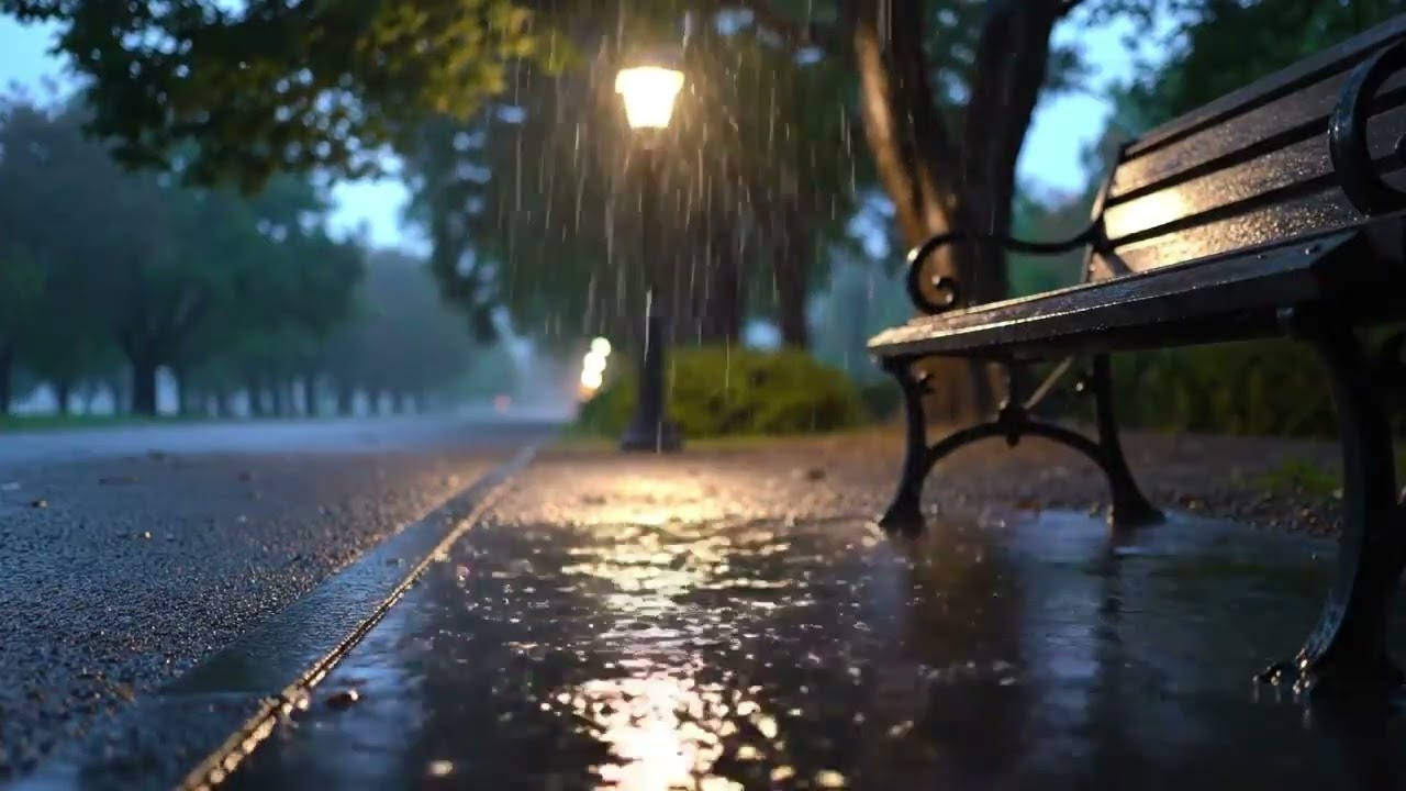 夜の公園に降る雨音｜少し強めの雨・作業用・睡眠用BGM（3時間）