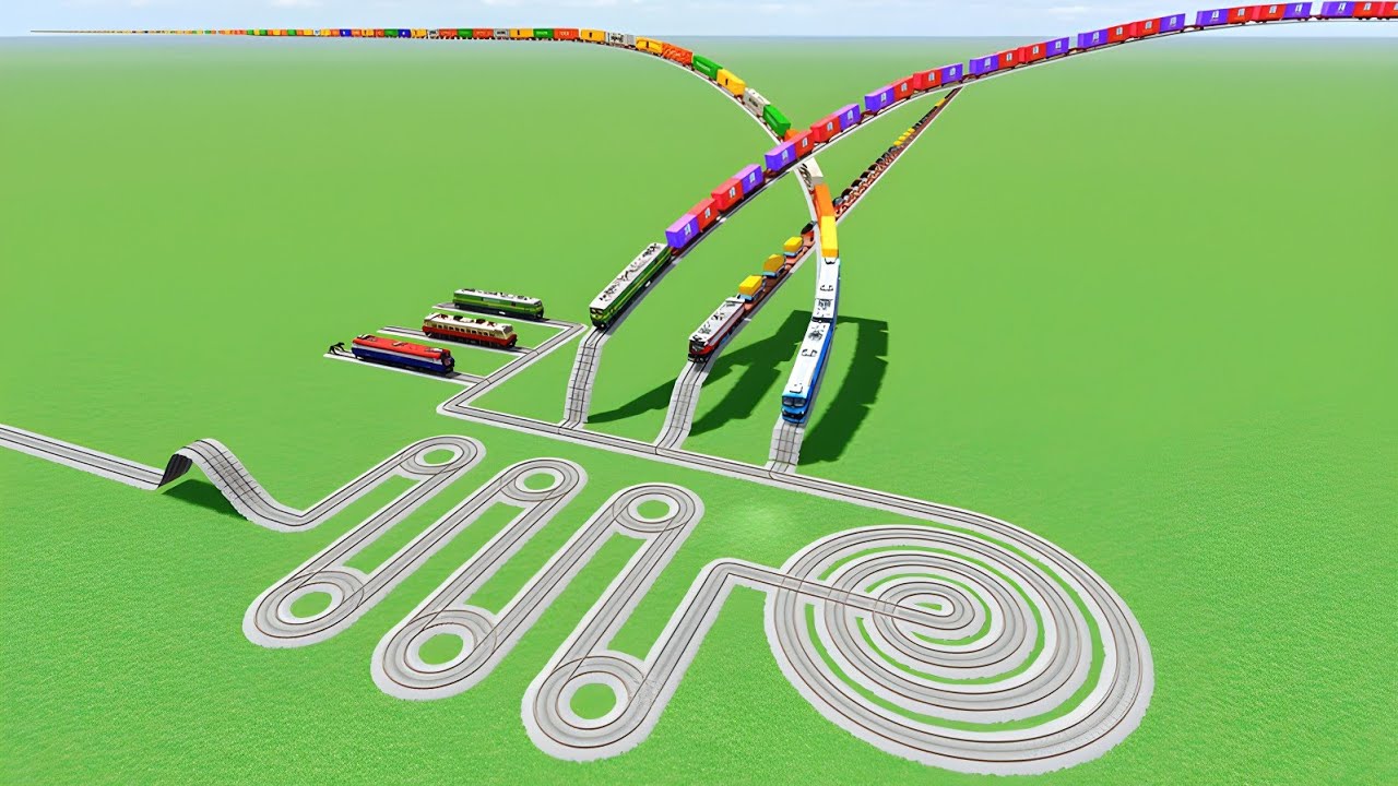 IMPOSSIBLE TRAIN CROSSING CHALENGE 🙅CIRCLE TRACK UTURN CURVE RAILROAD TRAIN SIMULATOR 
