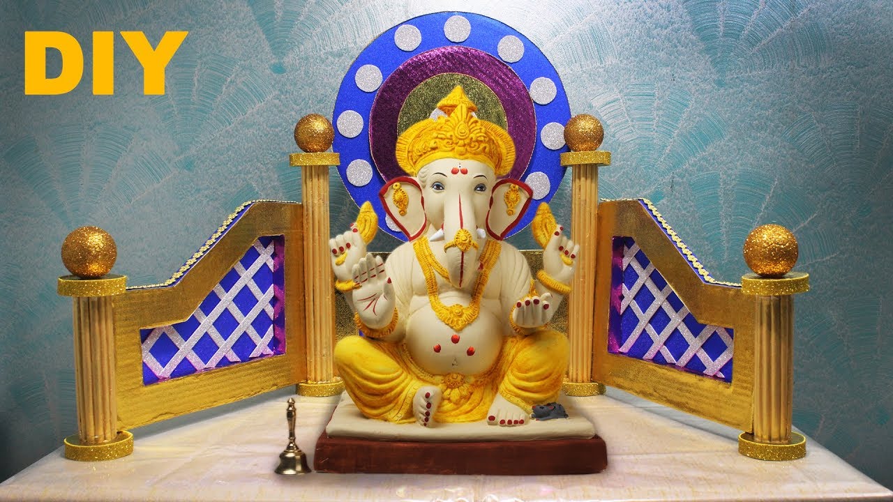 Ganpati Decoration Ideas For Home With Newspaper | Eco Friendly Simple 2018 गणपति सजावट डेकोरेशन