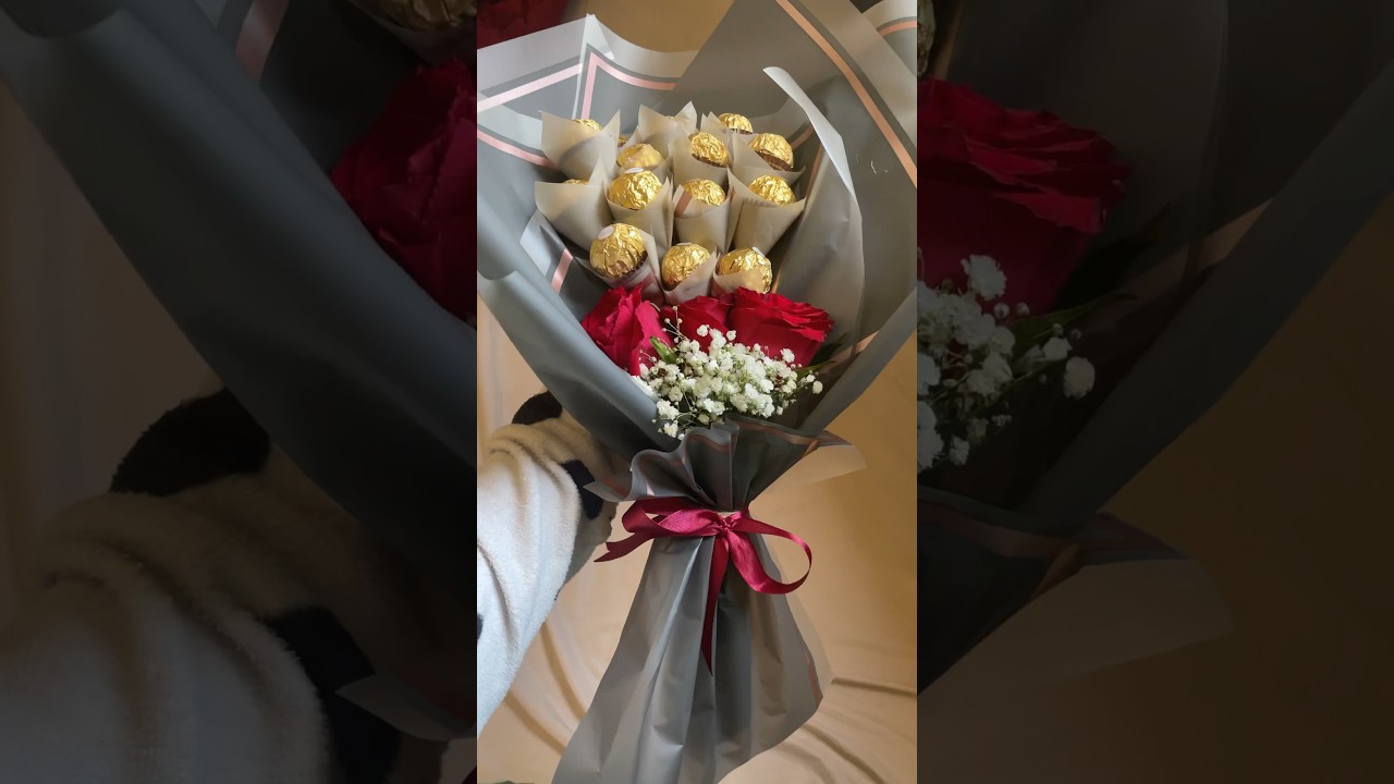 Ferrero Rocher and Rose Bouquet&hearts;️ #ferrerorocher #bouquet #rosebouquet #chocolatebouquet #love