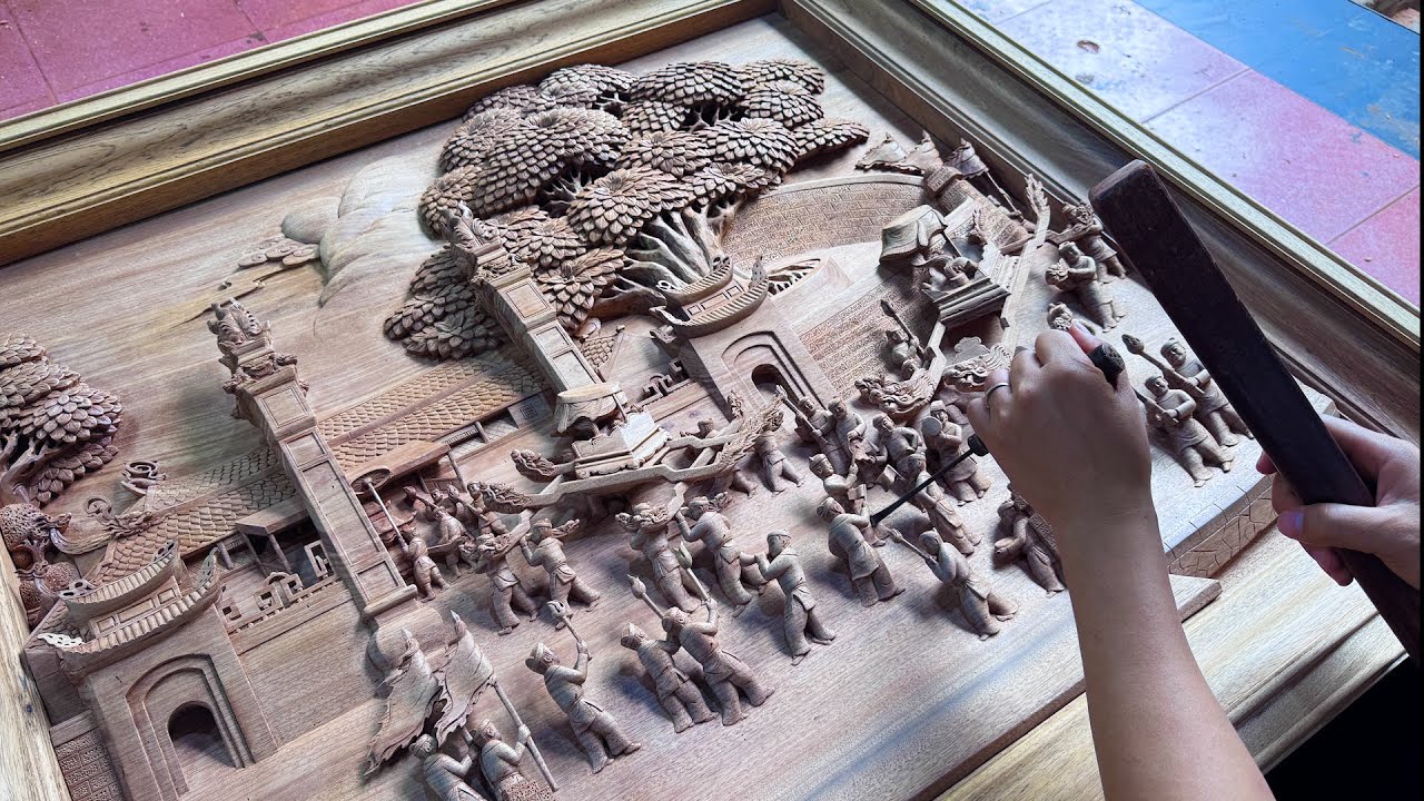 Incredible Wood Working: Carving an Intricate 3D Picture from Scratch | Wood Carving Transformation