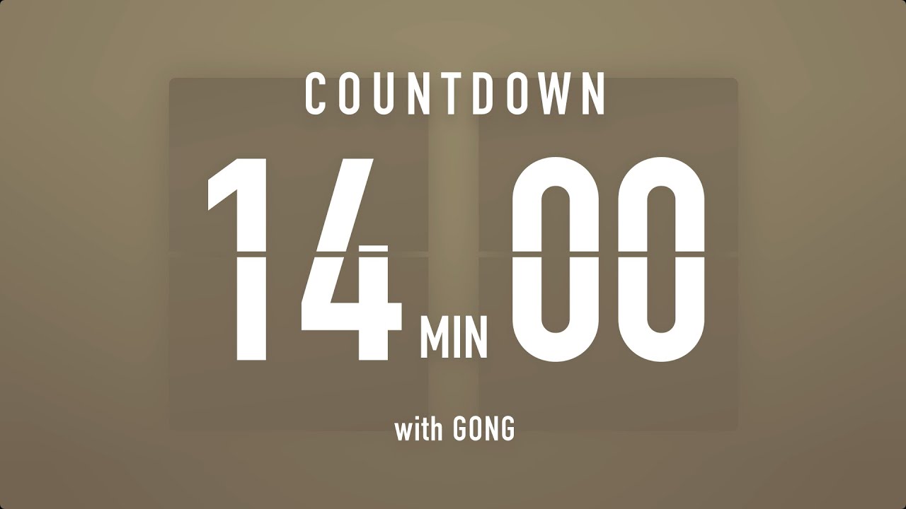 14 Minute Countdown Timer ⏳ Flip Clock with Simple Gong 🦂🔔