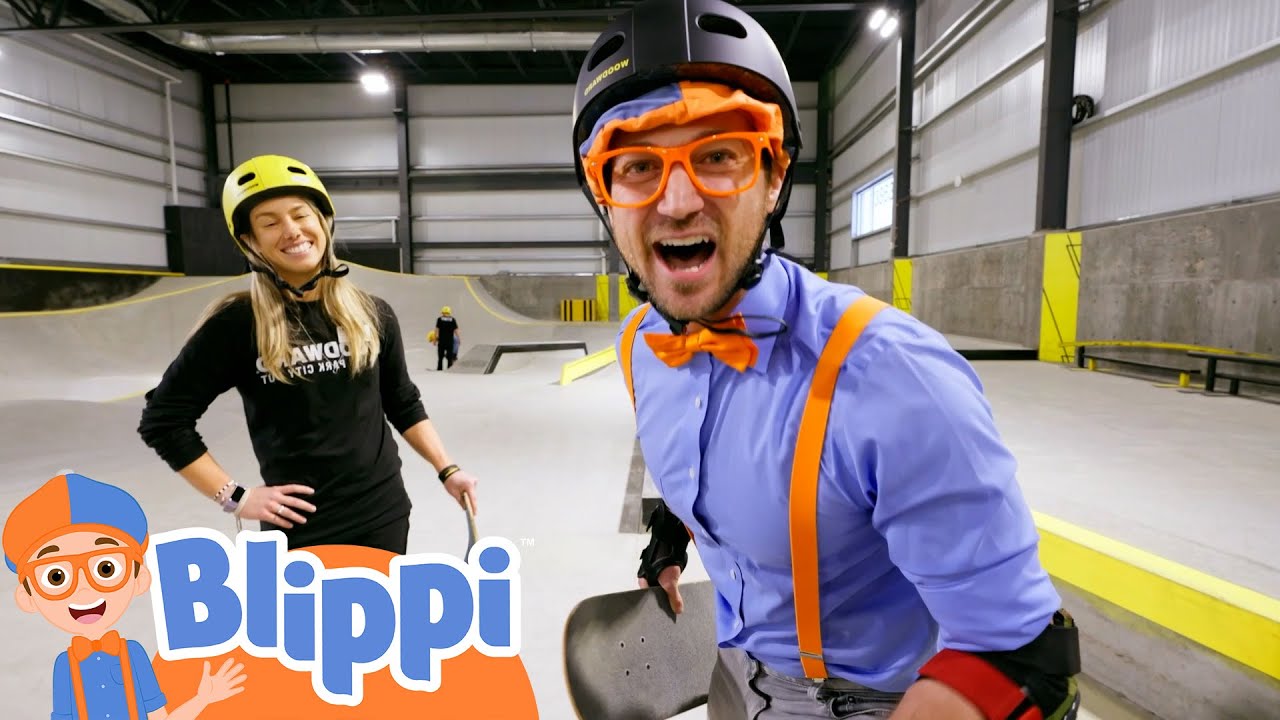 Blippi & Meekah Learn to Skateboard at the Skate Park! | Kids Videos | Party Playtime!