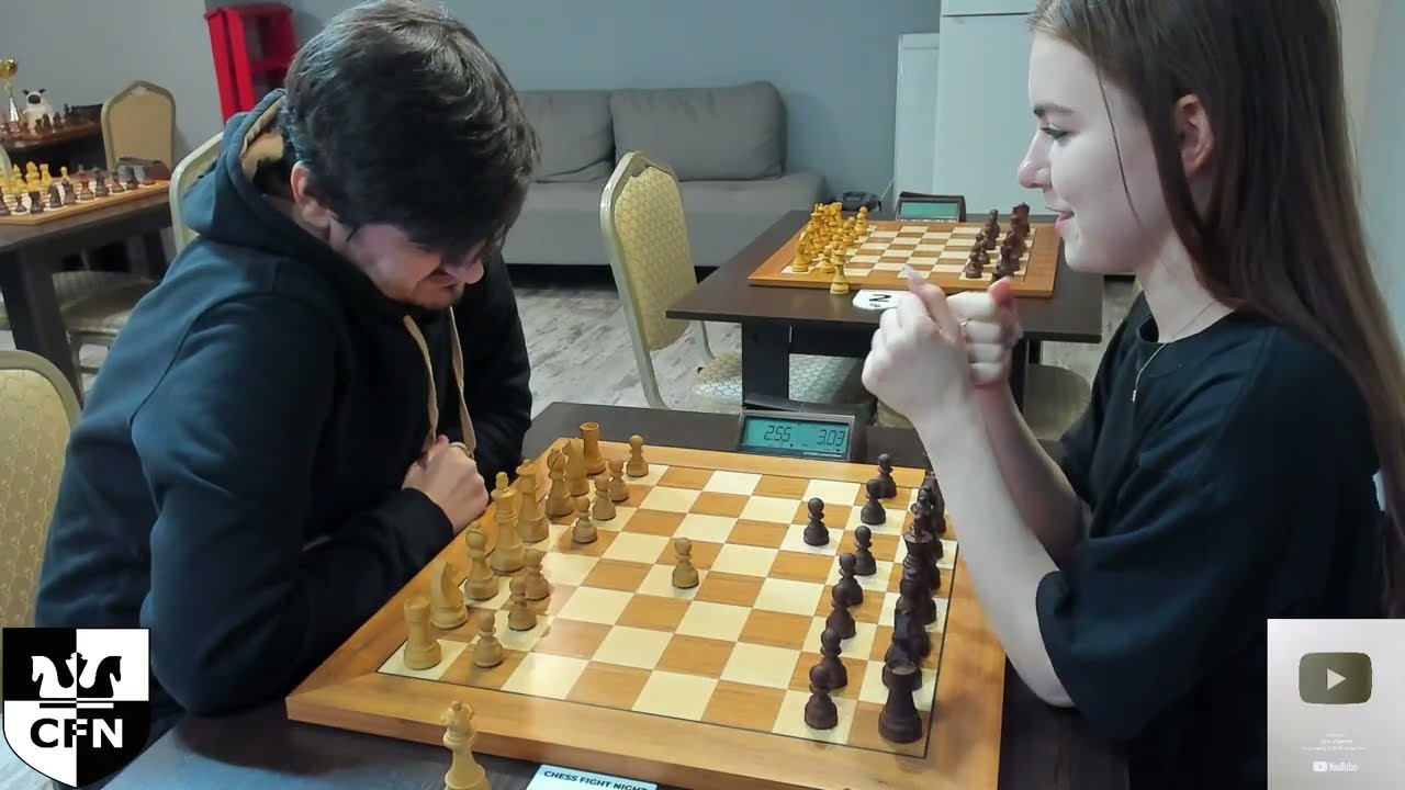 Захватывающая атака белых. Adidas (2114) против WFM Fatality (2053). Вечер шахматных боев.