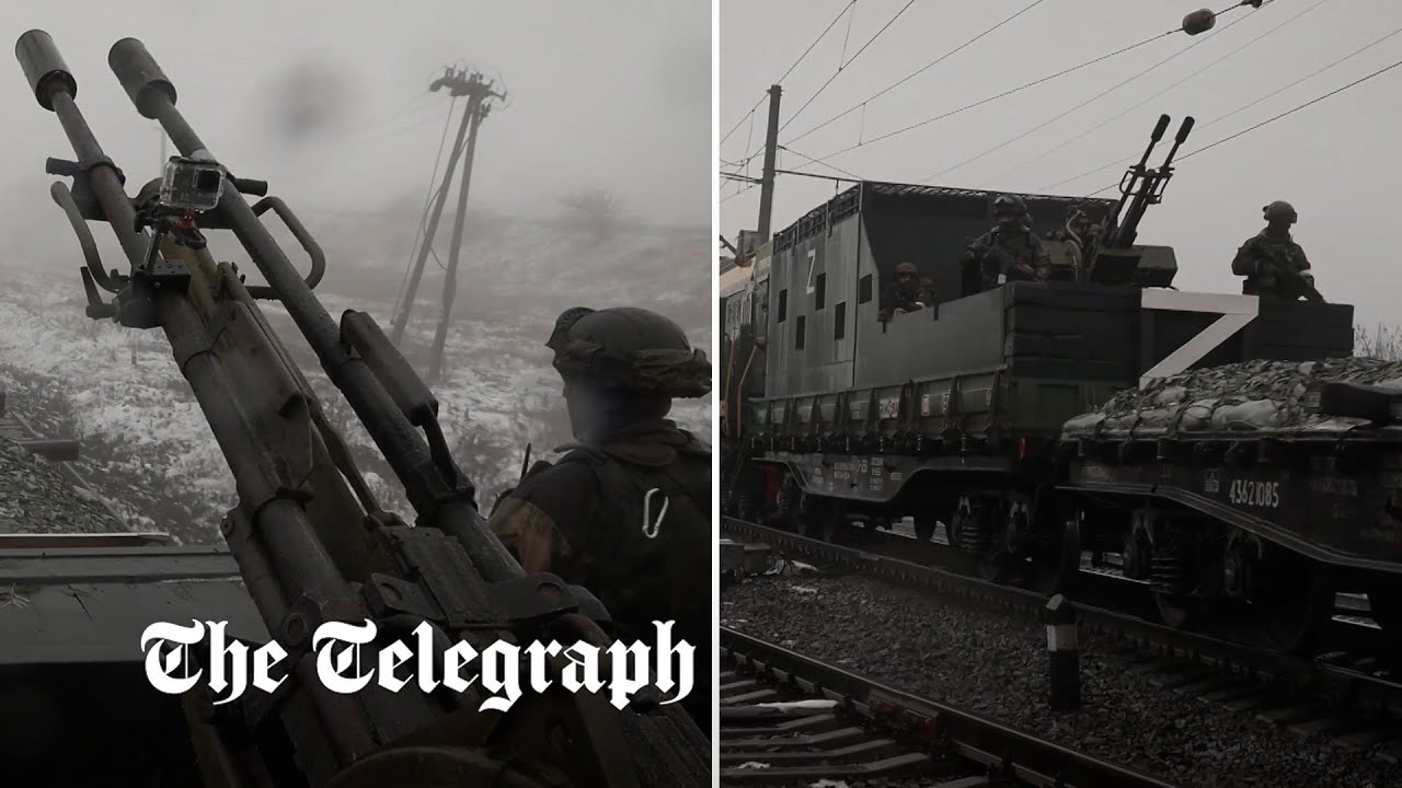 Russian train armed with anti-aircraft guns patrols occupied Ukraine