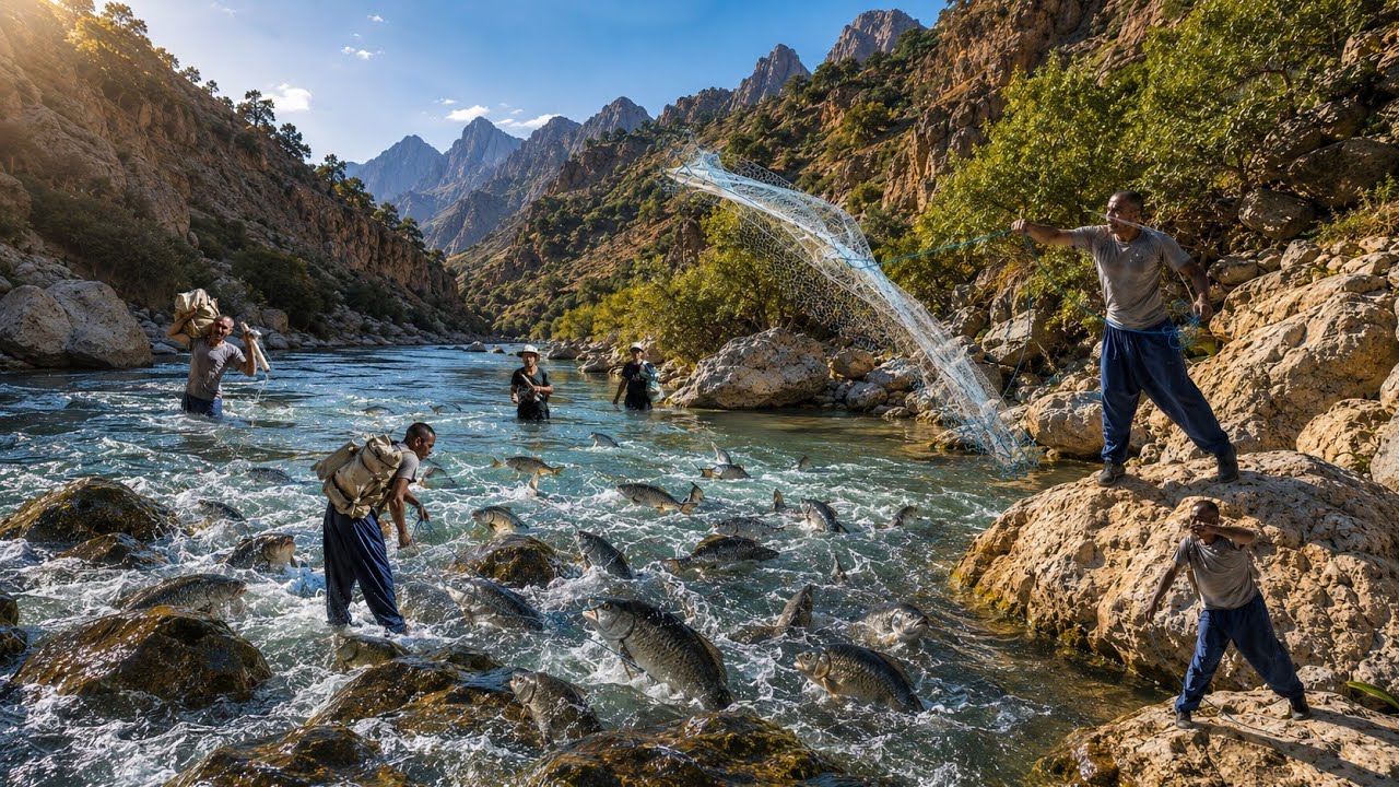 Nomadic life: 🏔️ Crossing the raging river 🌊 | Nomadic style fishing | An exciting day in Zagros! 🎣