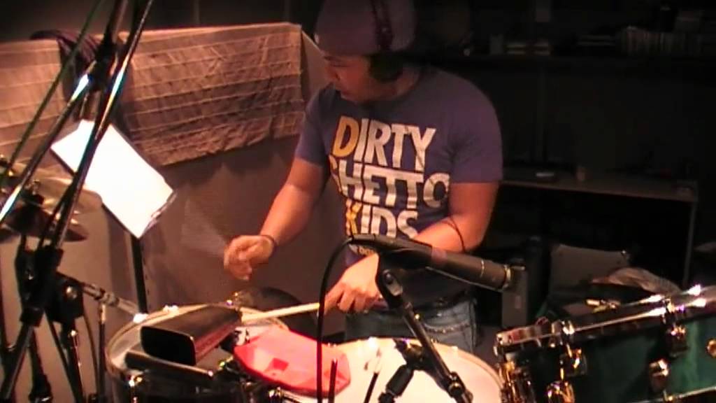 Edwin Sanz recording timbales for Alex Wilson's Salsa Veritas album