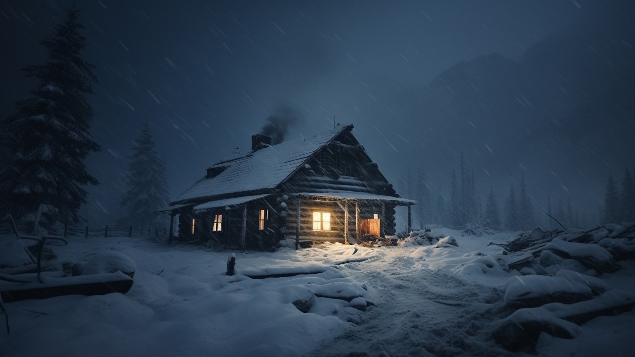 Hiding In An Abandoned Log Cabin From Strong Winter Wind | Heavy Blizzard & Wind Sounds for Sleeping