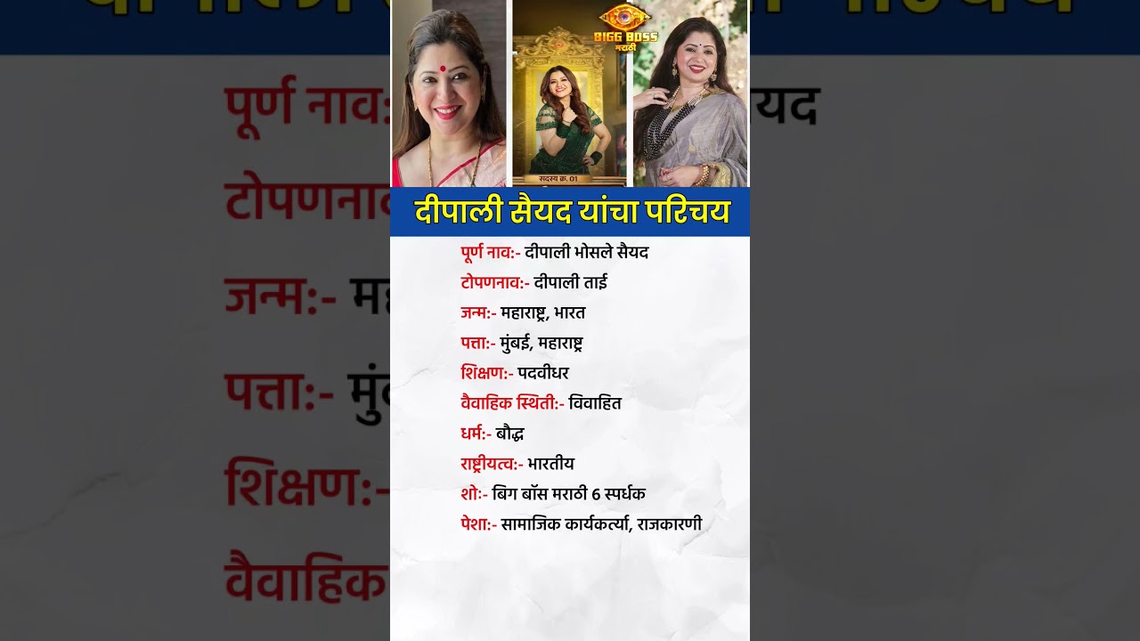 दीपाली भोसले सय्यद यांच्या परिचय // Deepali Sayed Biography #biography #biggboss #marathi  #shorts
