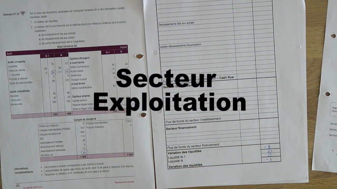 Tableau des flux de trésorerie: Exercice 57.15 (Vidéo2) profil M