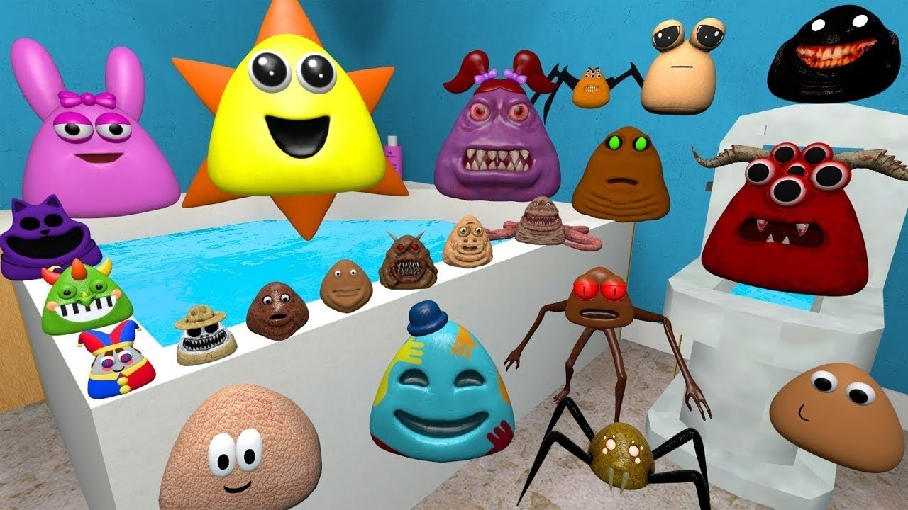 DESTROY ALL 3D POU BOU'S REVENGE & CHOLERA FREDDY FAZBEAR FAMILY in BATHROOM Garry's Mod !