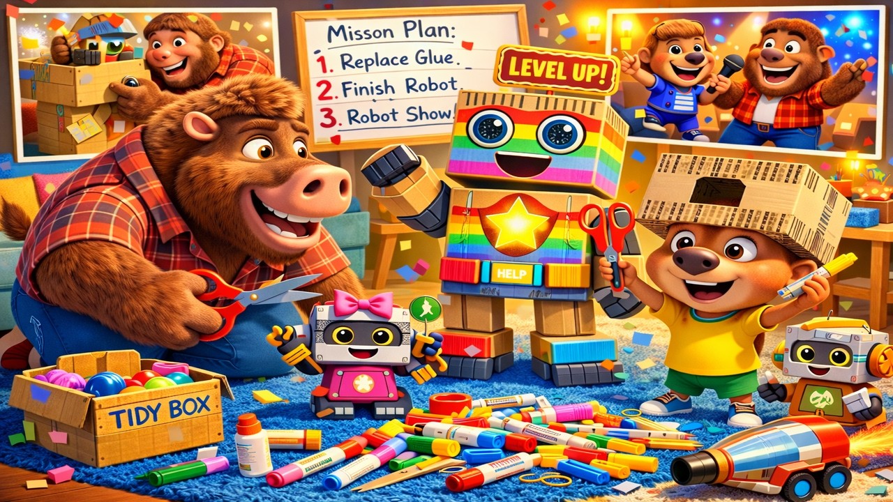 Bison Family Funtime Build a Cardboard Robot with Dad! 🤖  Recycle Craft & Family Show