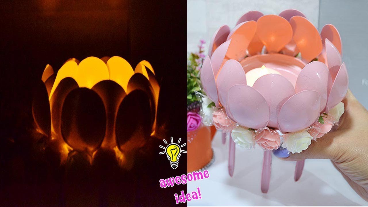 How To recycle plastic spoon and glass jar lid| How to make candle holder|best reuse idea