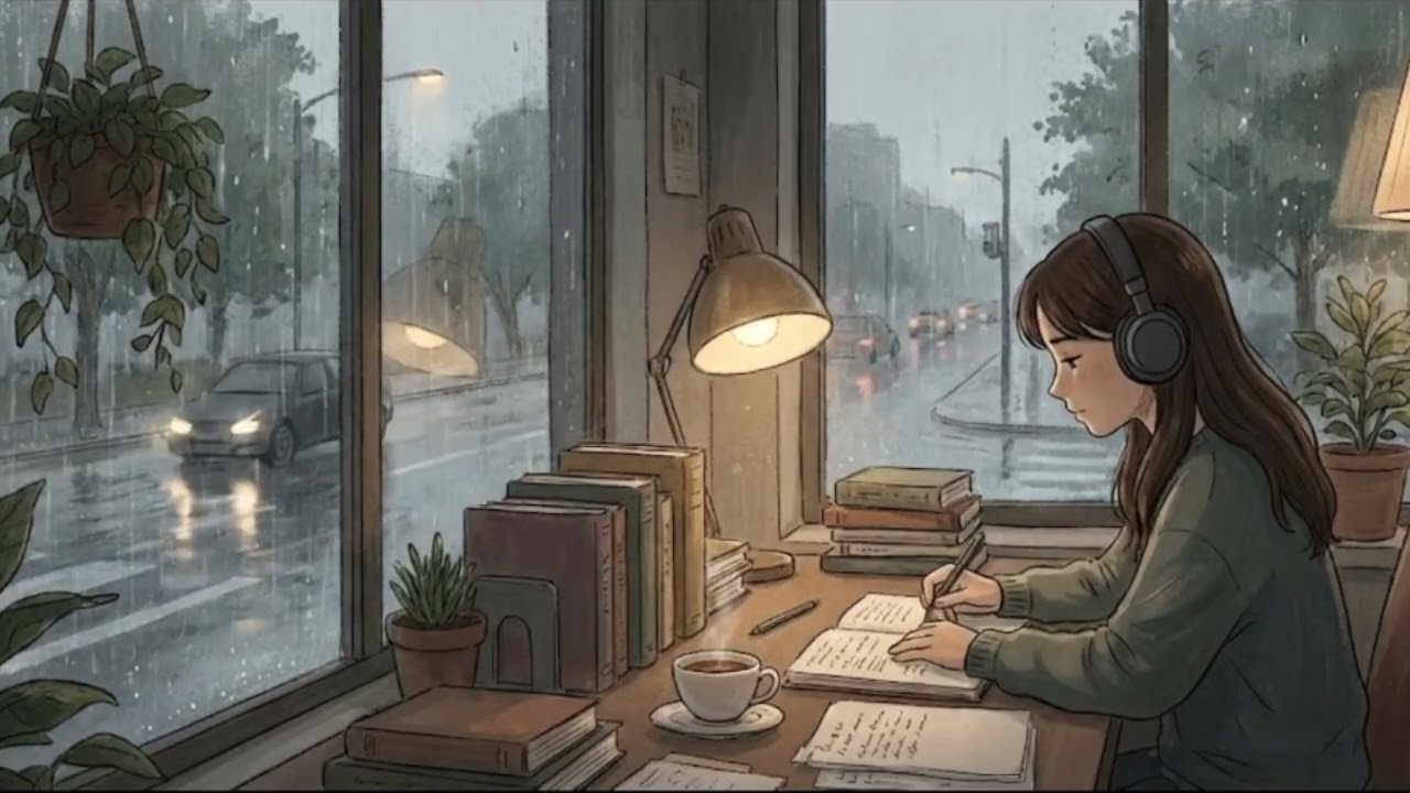 Rainy Study & Relaxing Ambience, Calm Focus Music ☕📚🌧️